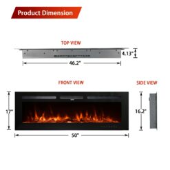 Mondawe 50-in W Black Wall mount Fan-forced Electric Fireplace with Remote Control Included