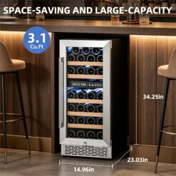 COWSAR 14.96-in W 31 -Bottles Silver Dual Zone Cooling Built-in/Freestanding Indoor Wine Cooler