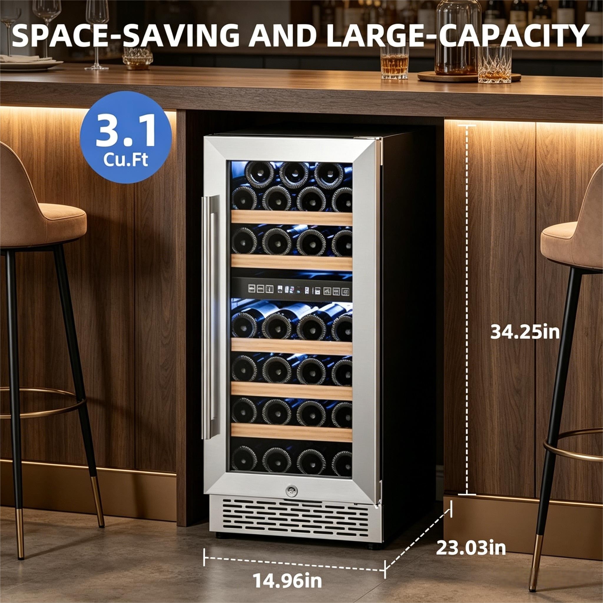 COWSAR 14.96-in W 31 -Bottles Silver Dual Zone Cooling Built-in/Freestanding Indoor Wine Cooler