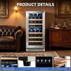 COWSAR 14.96-in W 31 -Bottles Silver Dual Zone Cooling Built-in/Freestanding Indoor Wine Cooler