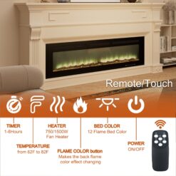 Clihome 60-in W Black Wall mount Fan-forced Electric Fireplace with Remote Control Included