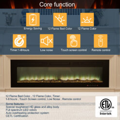 Clihome 60-in W Black Wall mount Fan-forced Electric Fireplace with Remote Control Included