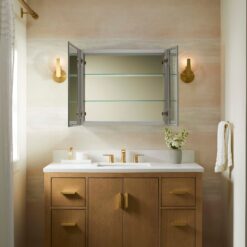 KOHLER Embark 35-in x 26-in Surface/Recessed Mount Anodized Aluminum Mirrored Rectangle Soft Close Medicine Cabinet