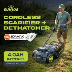 Sun Joe 24V-X2-DTS15 Cordless Scarifier and Dethatcher Brushless Motor with 2 24V 4Ah Batteries