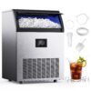 SIMZLIFE 350 lbs/24H Full Size Cubes Commercial Ice Maker in Silver Stainless Steel with 44-lb Ice Storage Bin and Auto-cleaning