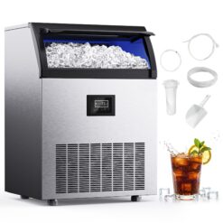 SIMZLIFE 350 lbs/24H Full Size Cubes Commercial Ice Maker in Silver Stainless Steel with 44-lb Ice Storage Bin and Auto-cleaning