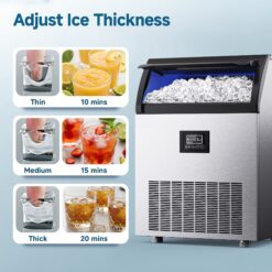 SIMZLIFE 350 lbs/24H Full Size Cubes Commercial Ice Maker in Silver Stainless Steel with 44-lb Ice Storage Bin and Auto-cleaning