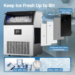 SIMZLIFE 350 lbs/24H Full Size Cubes Commercial Ice Maker in Silver Stainless Steel with 44-lb Ice Storage Bin and Auto-cleaning