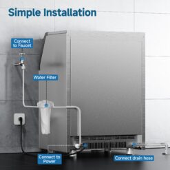 SIMZLIFE 350 lbs/24H Full Size Cubes Commercial Ice Maker in Silver Stainless Steel with 44-lb Ice Storage Bin and Auto-cleaning
