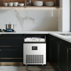 SIMZLIFE 350 lbs/24H Full Size Cubes Commercial Ice Maker in Silver Stainless Steel with 44-lb Ice Storage Bin and Auto-cleaning