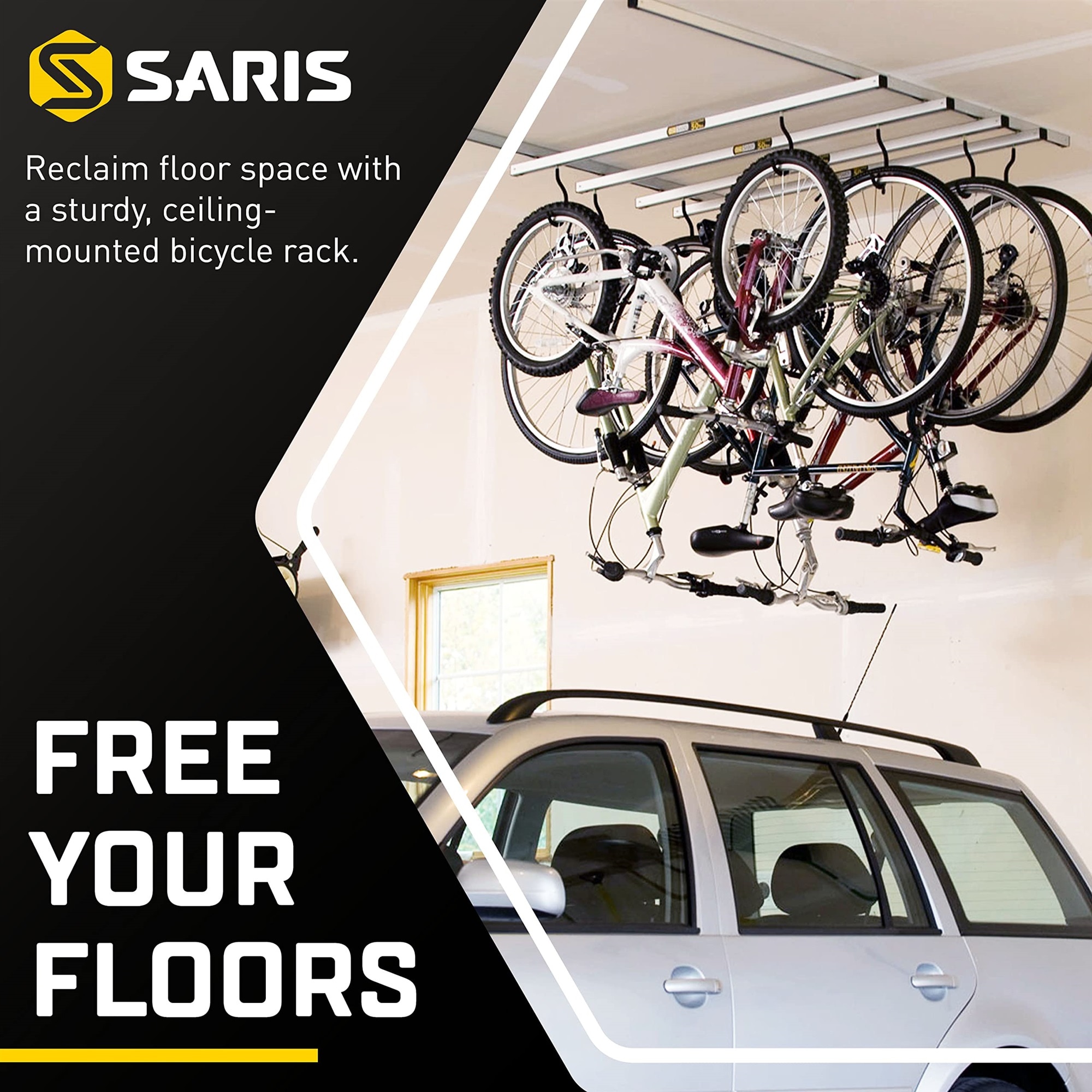 Saris Cycle Glide Ceiling Bike Rack - 4 Bike Capacity Bike Hanging System for Garage