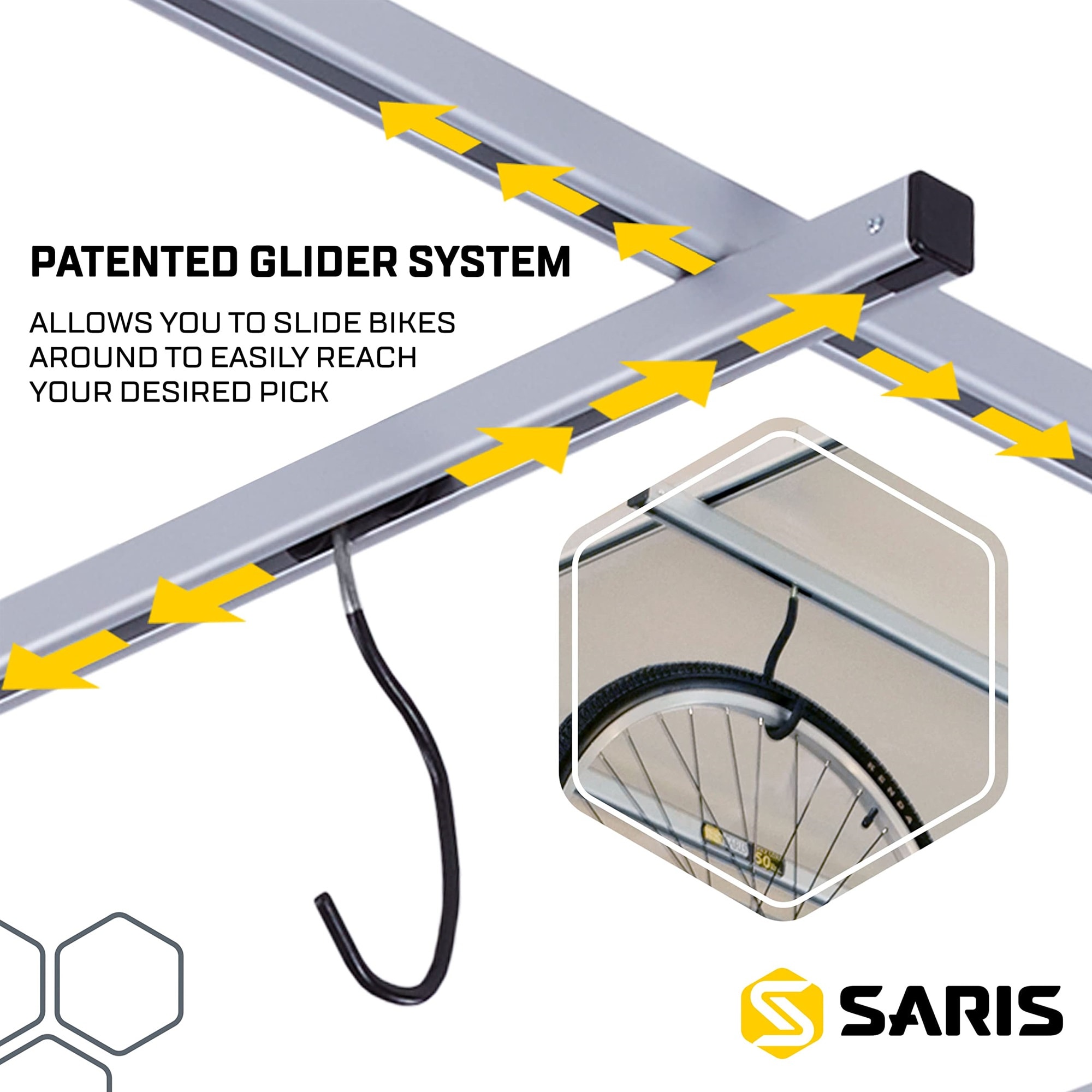 Saris Cycle Glide Ceiling Bike Rack - 4 Bike Capacity Bike Hanging System for Garage