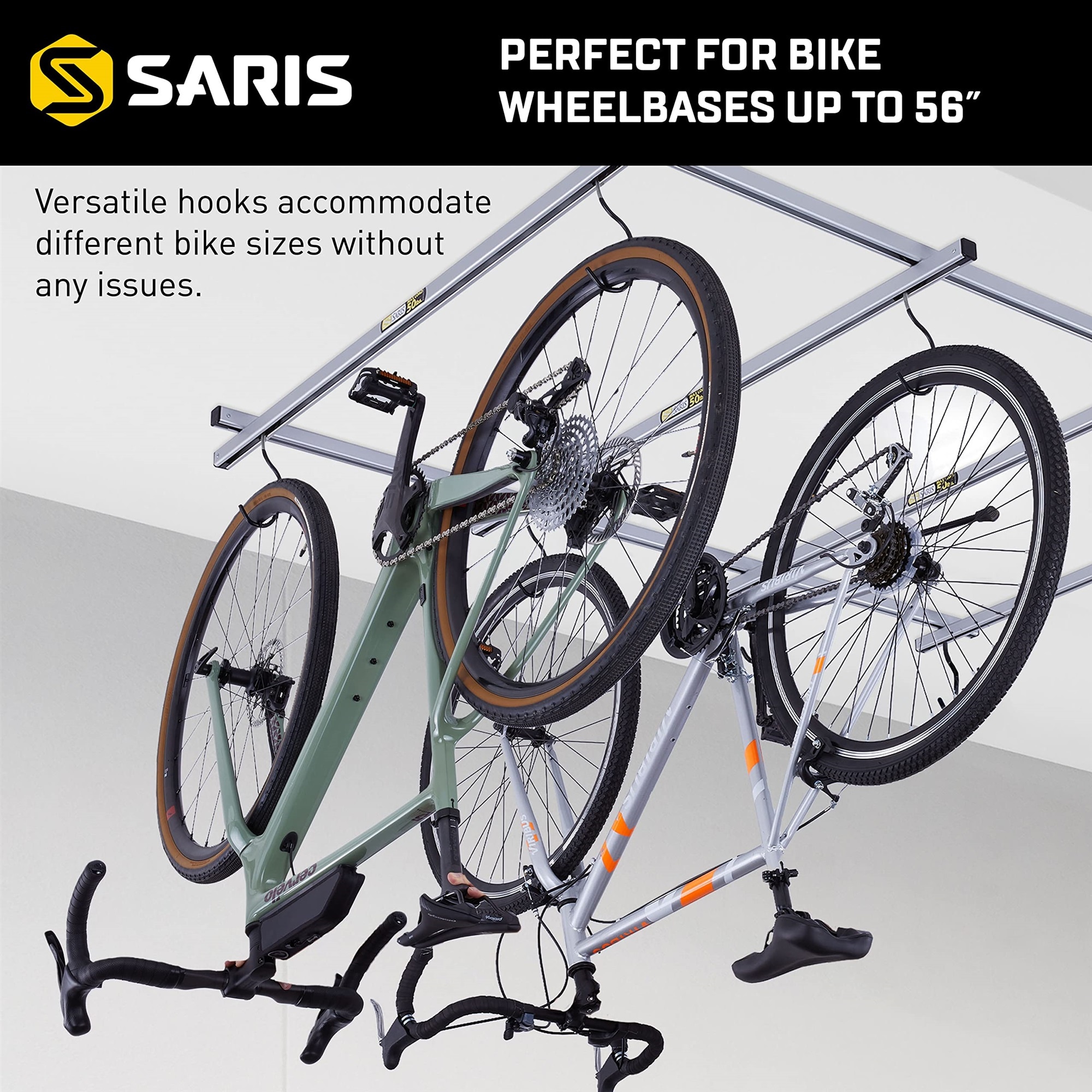 Saris Cycle Glide Ceiling Bike Rack - 4 Bike Capacity Bike Hanging System for Garage