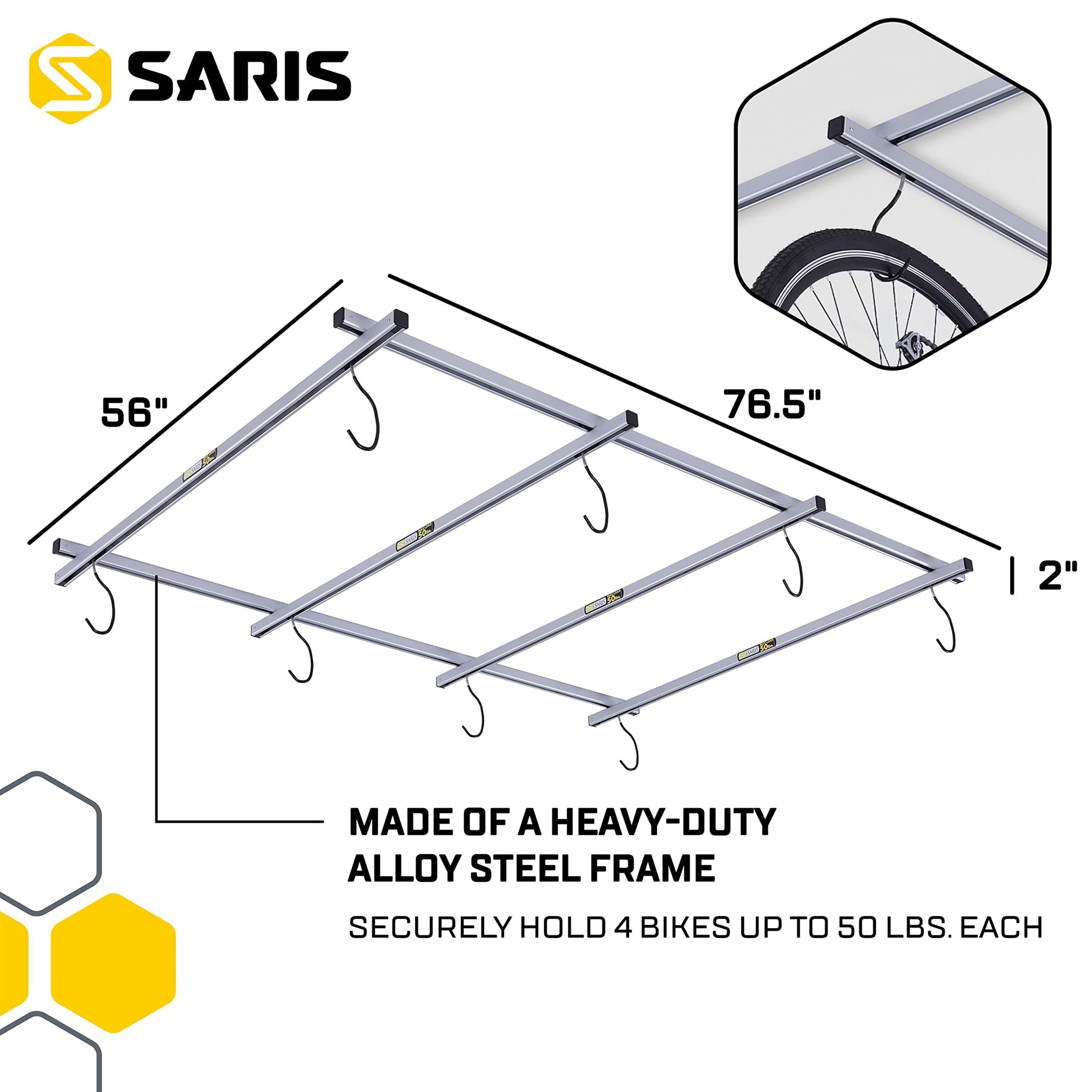 Saris Cycle Glide Ceiling Bike Rack - 4 Bike Capacity Bike Hanging System for Garage