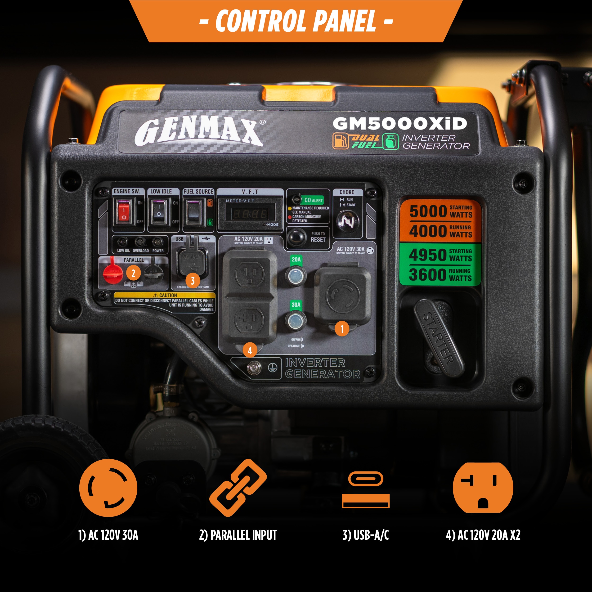GENMAX 5000 Starting / 4000 Running Watt Gasoline/Liquid propane Dual Fuel Portable Generator