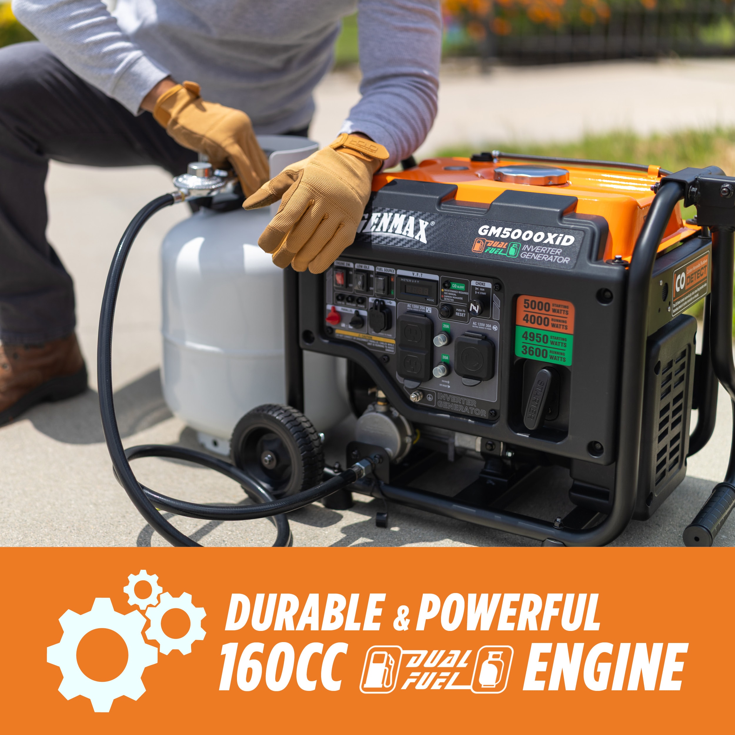 GENMAX 5000 Starting / 4000 Running Watt Gasoline/Liquid propane Dual Fuel Portable Generator