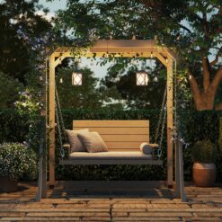Homsee 82.1 Inch Wide Cedar Wood Arbor Gazebo Swing Chair for Two with Ergonomic High Back Pavilion Canopy and Galvanized Chains for Backyard Patio and Balcony 82.1''L x 63''W x 81.1''H Brown