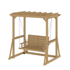Homsee 82.1 Inch Wide Cedar Wood Arbor Gazebo Swing Chair for Two with Ergonomic High Back Pavilion Canopy and Galvanized Chains for Backyard Patio and Balcony 82.1''L x 63''W x 81.1''H Brown