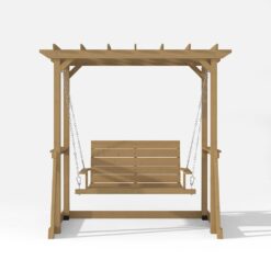 Homsee 82.1 Inch Wide Cedar Wood Arbor Gazebo Swing Chair for Two with Ergonomic High Back Pavilion Canopy and Galvanized Chains for Backyard Patio and Balcony 82.1''L x 63''W x 81.1''H Brown