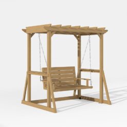 Homsee 82.1 Inch Wide Cedar Wood Arbor Gazebo Swing Chair for Two with Ergonomic High Back Pavilion Canopy and Galvanized Chains for Backyard Patio and Balcony 82.1''L x 63''W x 81.1''H Brown