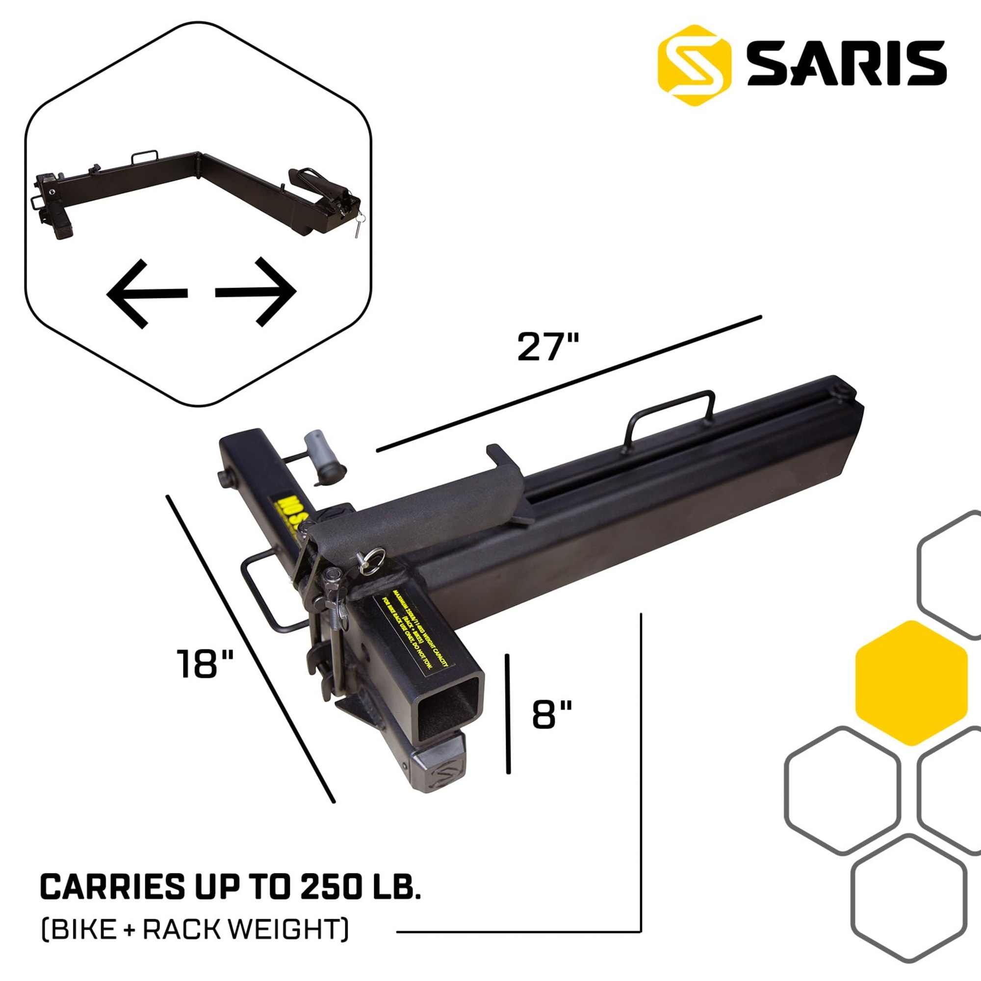 Saris Swing Away Hitch Adapter - 2 Inch Receiver - 250 lb Capacity - Foldable Hitch Cargo Carrier