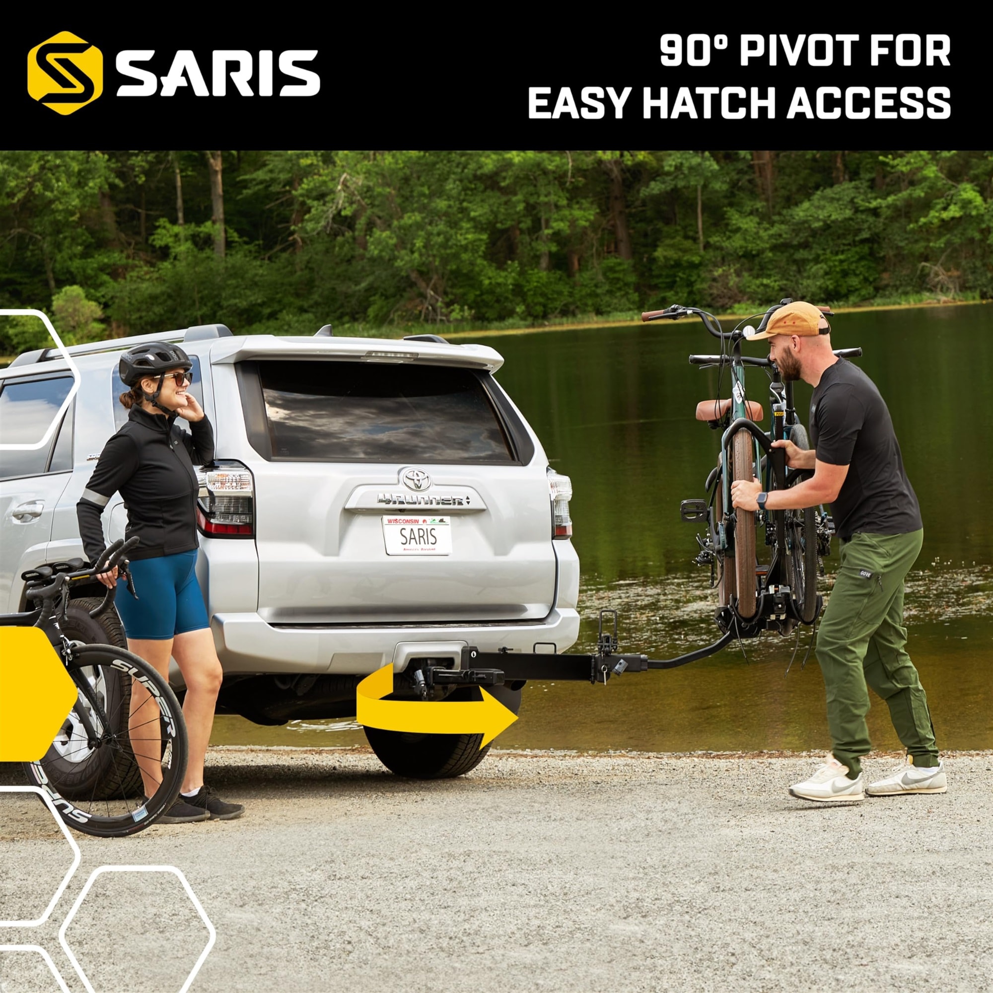 Saris Swing Away Hitch Adapter - 2 Inch Receiver - 250 lb Capacity - Foldable Hitch Cargo Carrier
