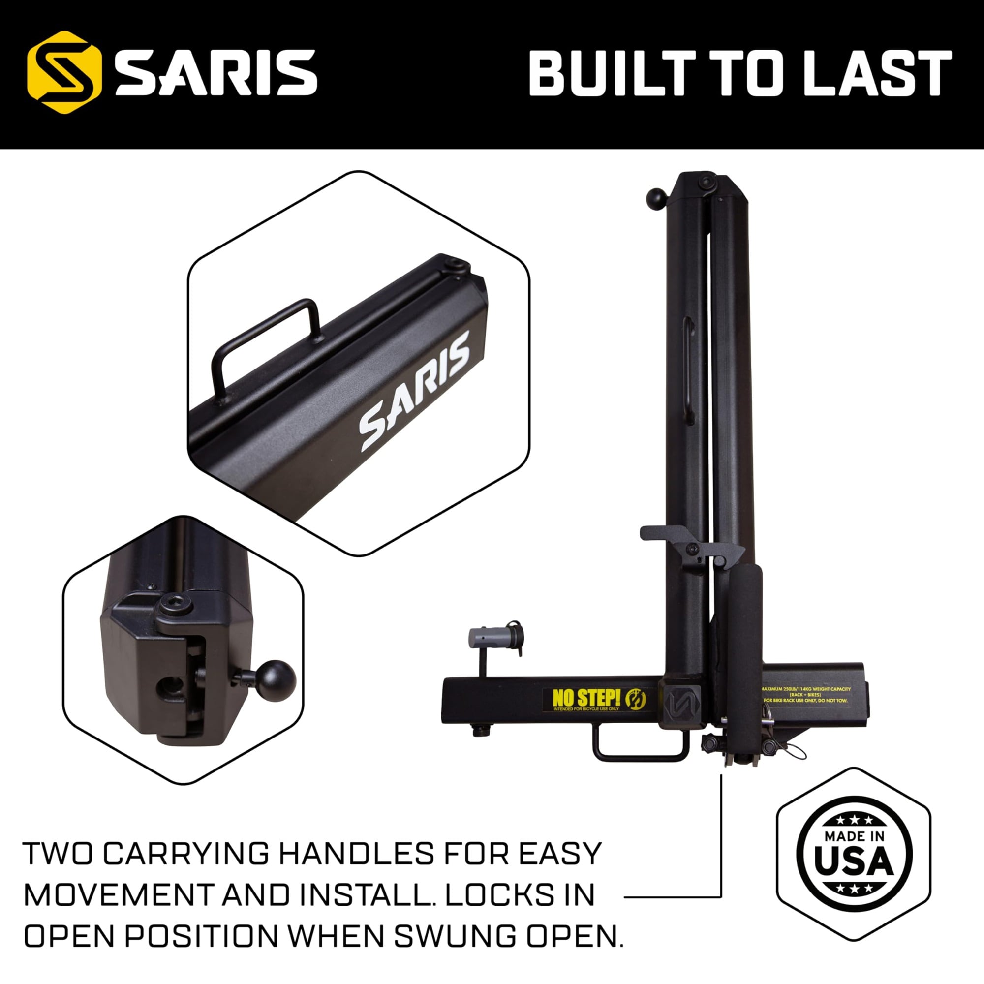 Saris Swing Away Hitch Adapter - 2 Inch Receiver - 250 lb Capacity - Foldable Hitch Cargo Carrier