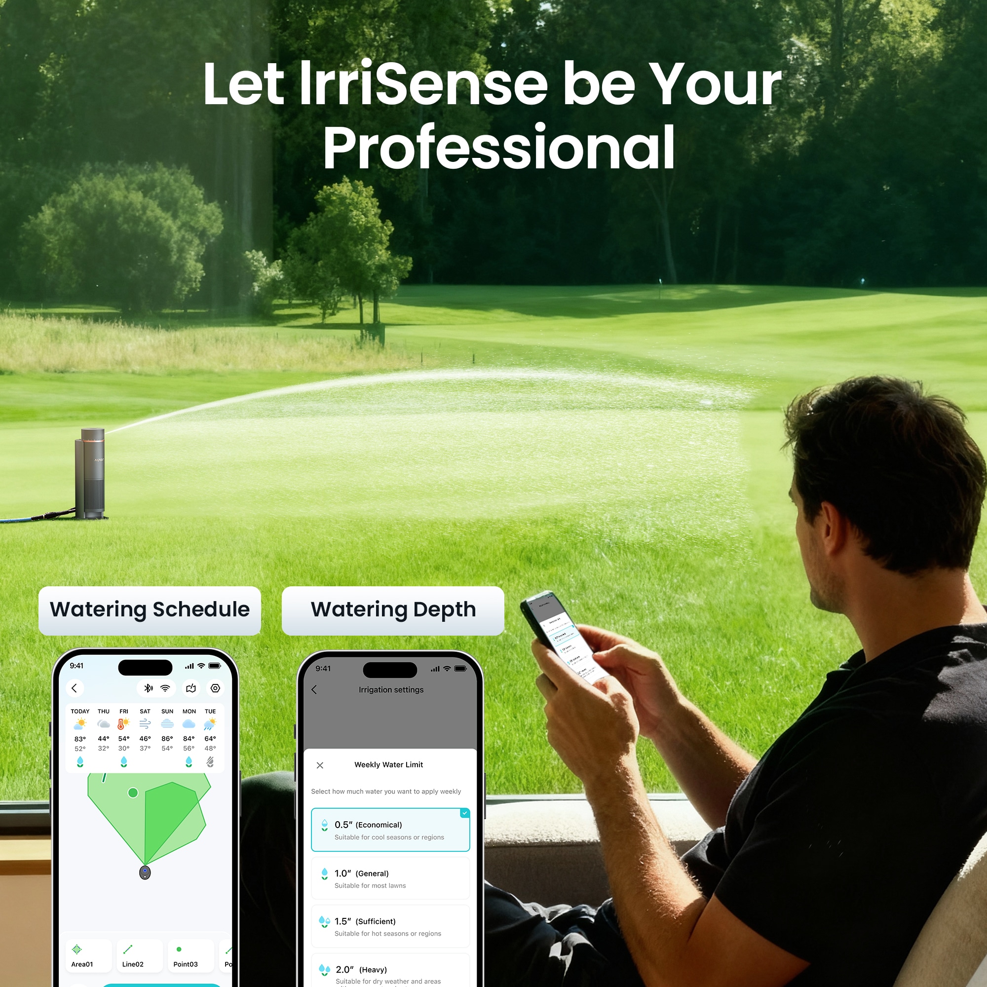 Aiper IrriSense N2 Smart Lawn Irrigator for Areas up to 4300 sq ft with Automatic Fertilizer and Pesticide Dispensing Weather Sensor Watering Customizable Mapping and App Scheduling