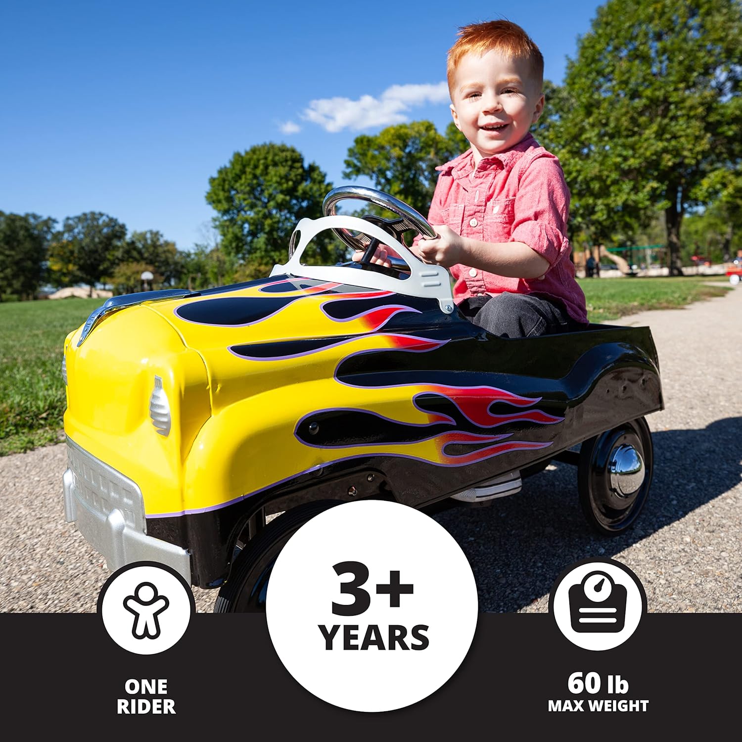 Kid Trax Street Rod Pedal Car, Indoor/Outdoor Toys for Toddlers Ages 3–5, Classic Design Ride On Car, Kid Cars to Drive, Ride On Toy, Toddler Boy Toys, Durable Steel Cars for Kids, Max Weight of 60lbs