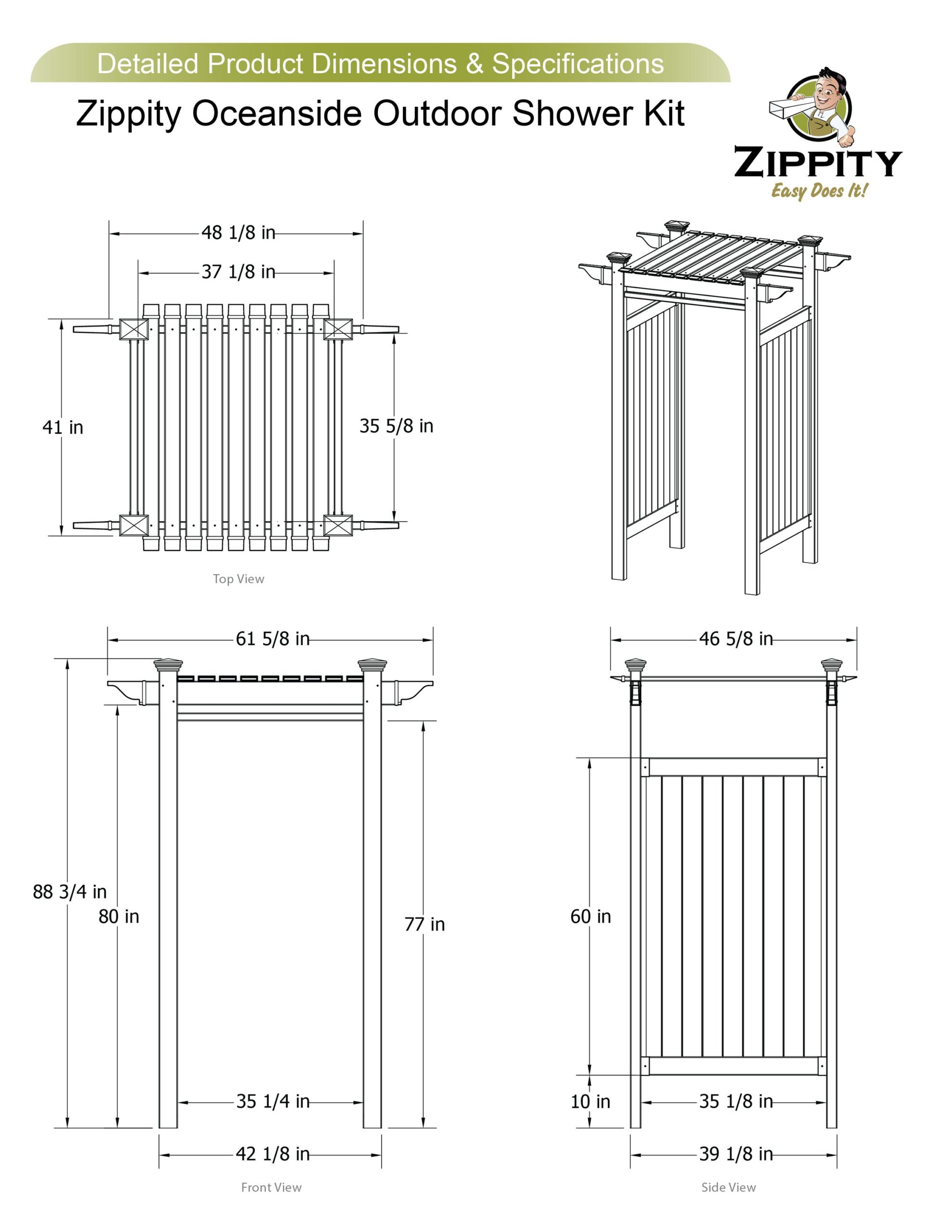 Zippity Outdoor Products 61.5-in x 46.5-in x 88.75-in White Outdoor Shower Kit Enclosure