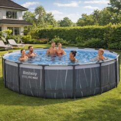 Bestway Steel Pro MAX 15 Feetx42 Inches Metal Frame Above Ground Pool Set and LED Light
