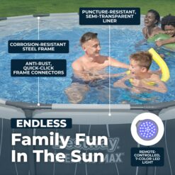 Bestway Steel Pro MAX 15 Feetx42 Inches Metal Frame Above Ground Pool Set and LED Light