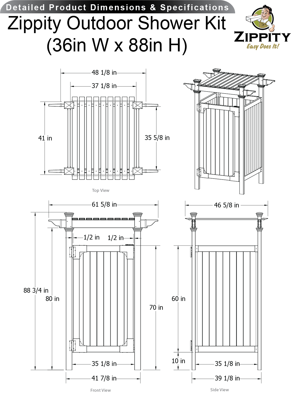 Zippity Outdoor Products 61.625-in x 46.625-in x 88.75-in White Outdoor Shower Kit Enclosure