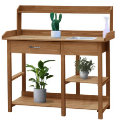 VEIKOUS Wooden Potting Bench Tables 46-in x 47.9-in x 15.3-in Natural Potting Bench