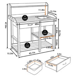VEIKOUS Wooden Potting Bench Tables 46-in x 47.9-in x 15.3-in Natural Potting Bench