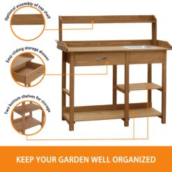 VEIKOUS Wooden Potting Bench Tables 46-in x 47.9-in x 15.3-in Natural Potting Bench