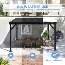 VEIKOUS 10-ft W x 8-ft L x 7-ft 6-1/2-in H Black Metal Attached Pergola