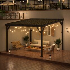 VEIKOUS 10-ft W x 8-ft L x 7-ft 6-1/2-in H Black Metal Attached Pergola