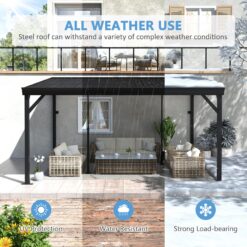 VEIKOUS 14-ft W x 10-ft L x 8-ft H Black Metal Attached Pergola