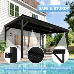 VEIKOUS 14-ft W x 10-ft L x 8-ft H Black Metal Attached Pergola