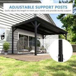VEIKOUS 14-ft W x 10-ft L x 8-ft H Black Metal Attached Pergola
