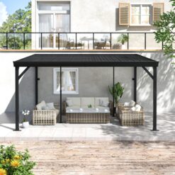 VEIKOUS 14-ft W x 10-ft L x 8-ft H Black Metal Attached Pergola