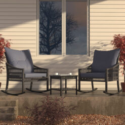 VEIKOUS Set of 2 Wicker Gray Wicker Frame Rocking Chair with Gray Rocking Chair Cushioned Seat