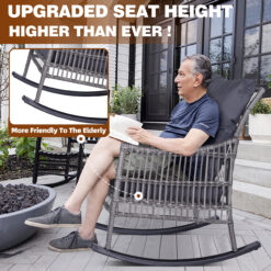 VEIKOUS Set of 2 Wicker Gray Wicker Frame Rocking Chair with Gray Rocking Chair Cushioned Seat