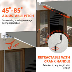 VEIKOUS 155.7-in Width x 10-in Height x 96-in Projection Gray Manual Retractable Patio Awning