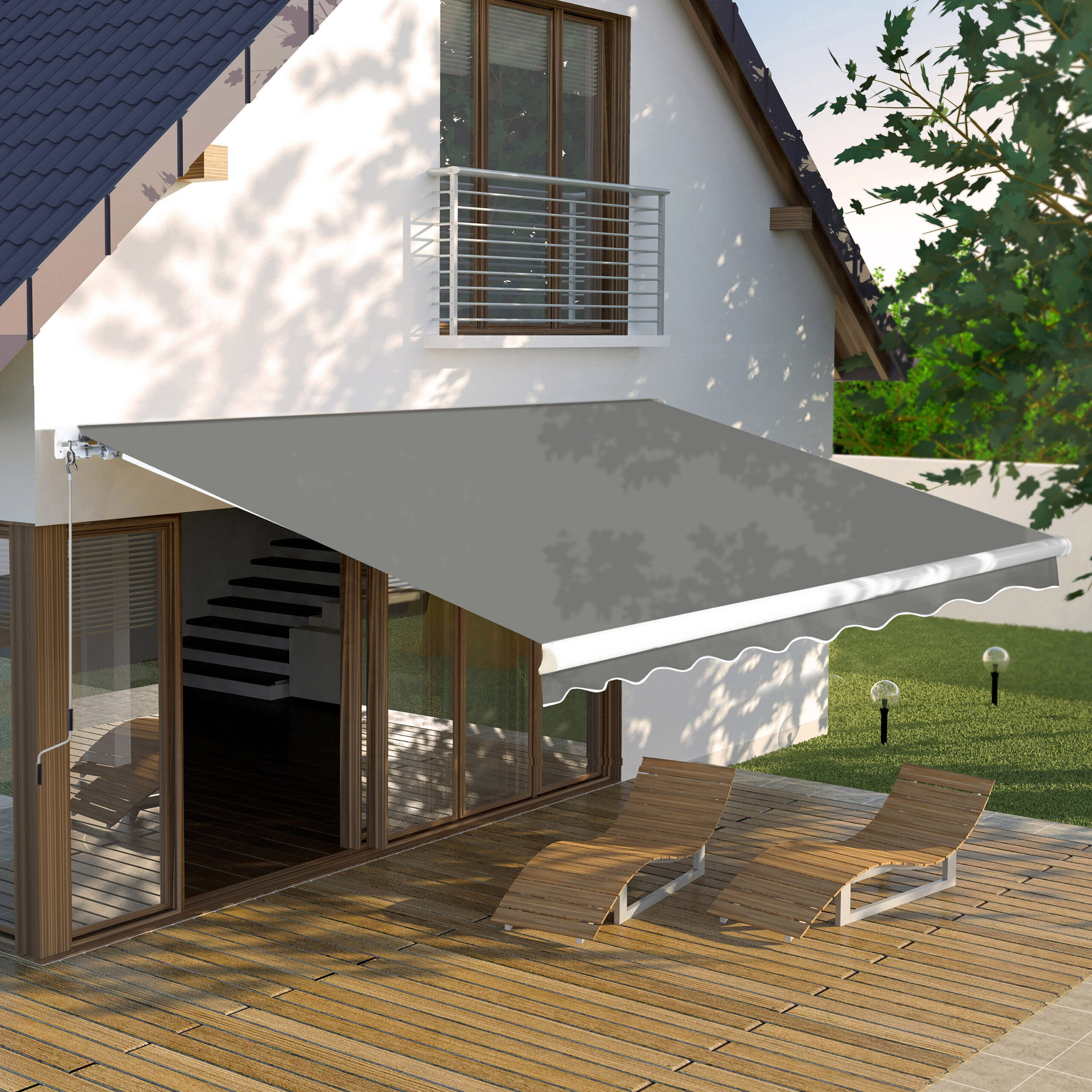 VEIKOUS 155.7-in Width x 10-in Height x 96-in Projection Gray Manual Retractable Patio Awning