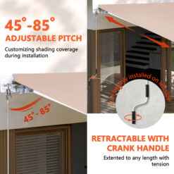 VEIKOUS 116.3-in Width x 10-in Height x 96-in Projection Beige Fabric Manual Retractable Patio Awning