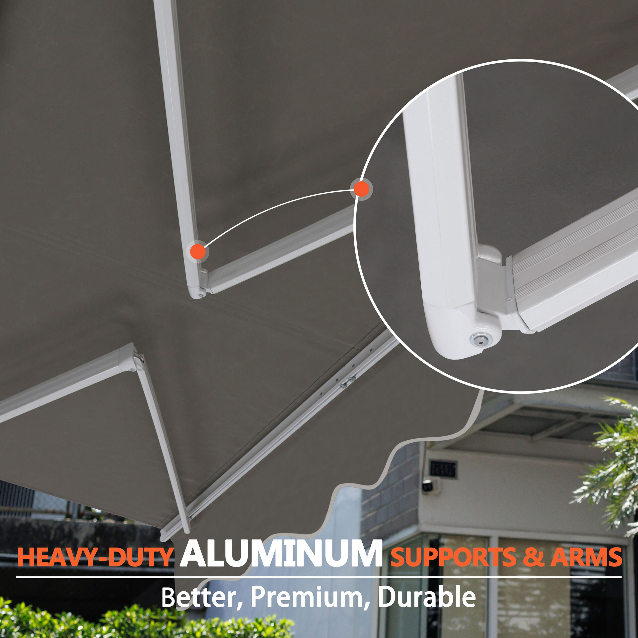 VEIKOUS 116.3-in Width x 10-in Height x 96-in Projection Gray Fabric Manual Retractable Patio Awning