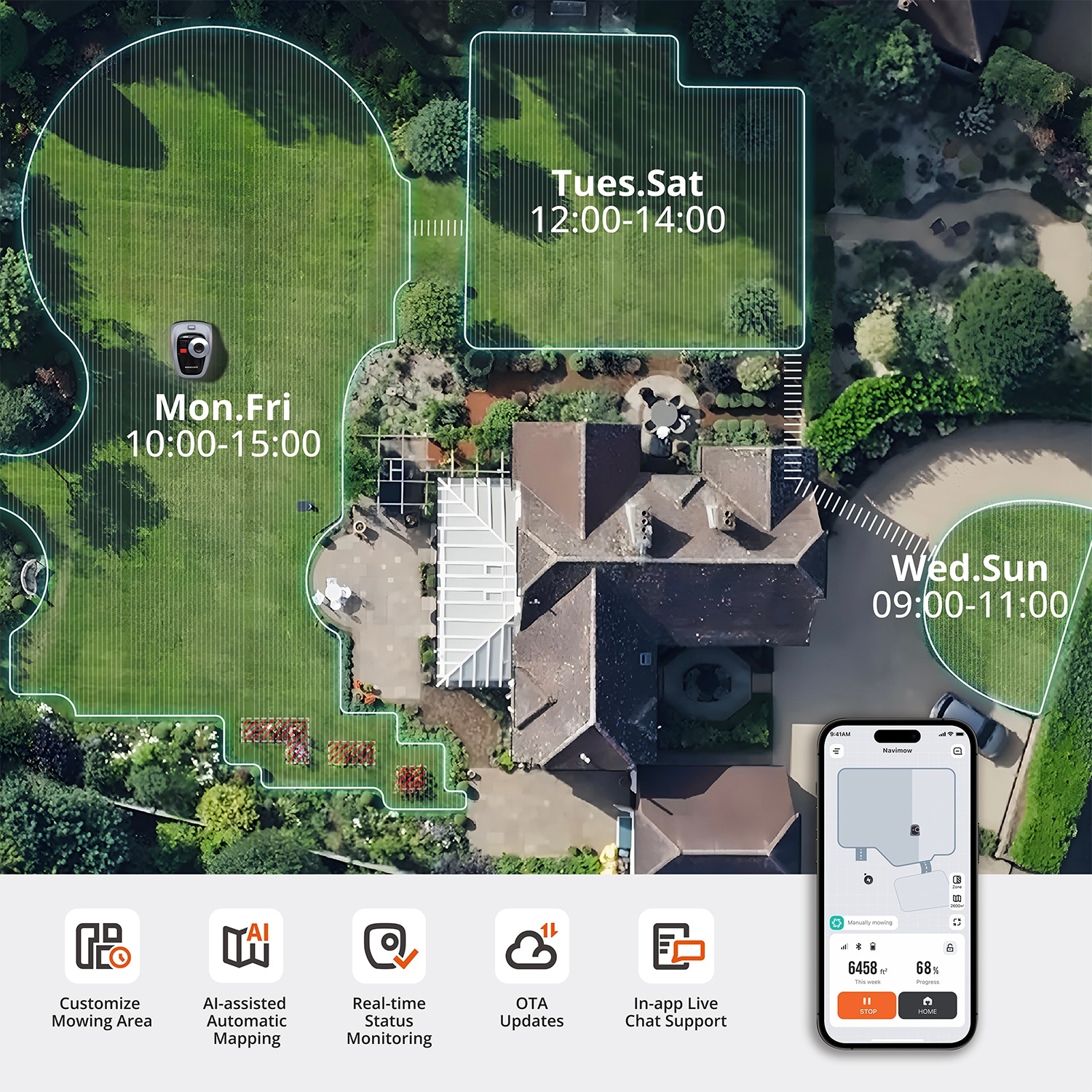 Segway Navimow i110N 7.1-in RTK+Vision Robot Lawn Mower for Up to 1/4 Acre with AI-Assisted Mapping and Multi-Zone Management