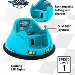 Flybar FunPark 6V Bumper Car – 360° Electric Ride-On Toy with LED Lights, Safety Seat Belt, Soft Bumpers – Indoor & Outdoor Bumper Car for Kids Ages 1.5-4 Years, Supports Up to 66 lbs (No Remote)